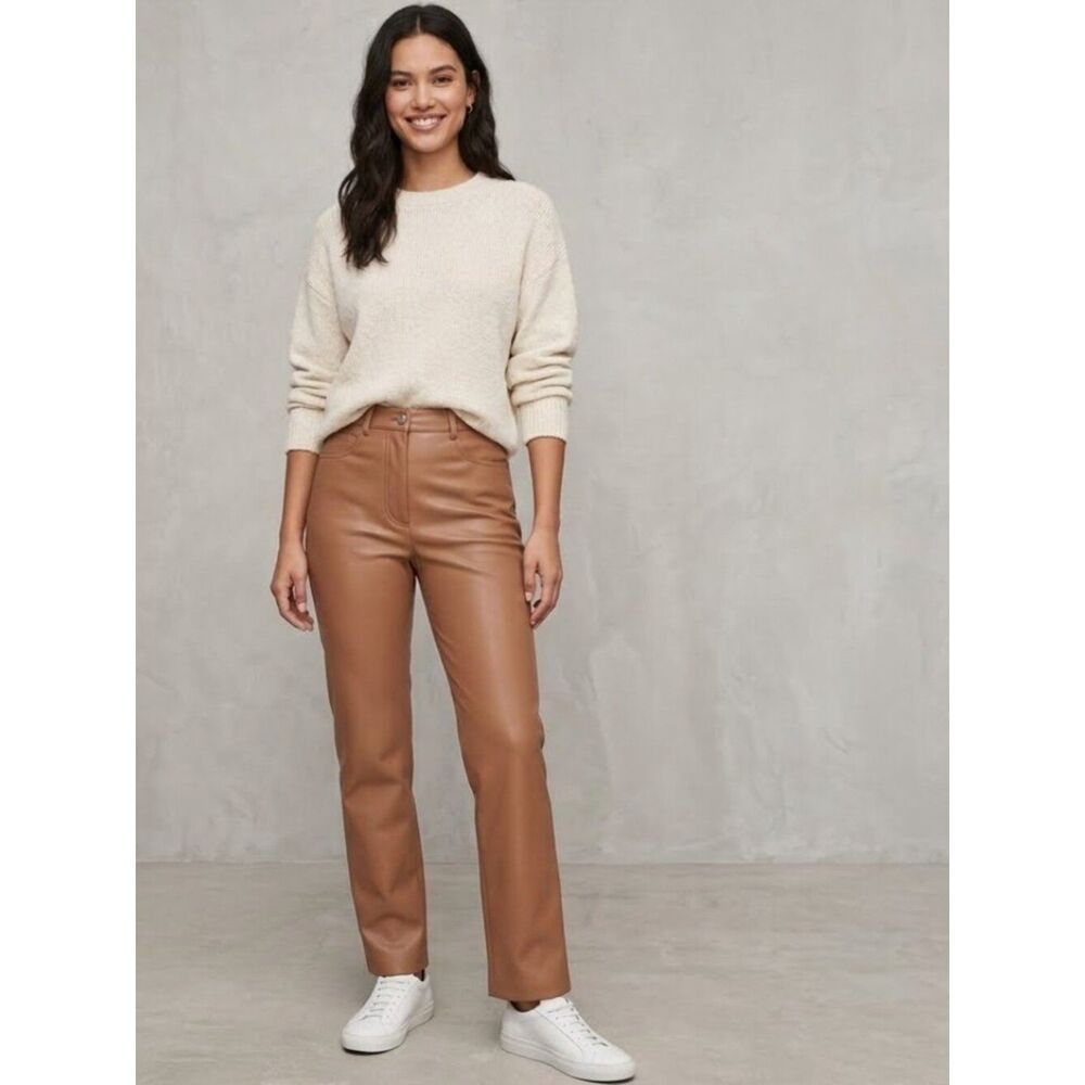 Wilfred Aritzia | The Melina Pants High Rise Vegan Leather Straight Brown Sz 2